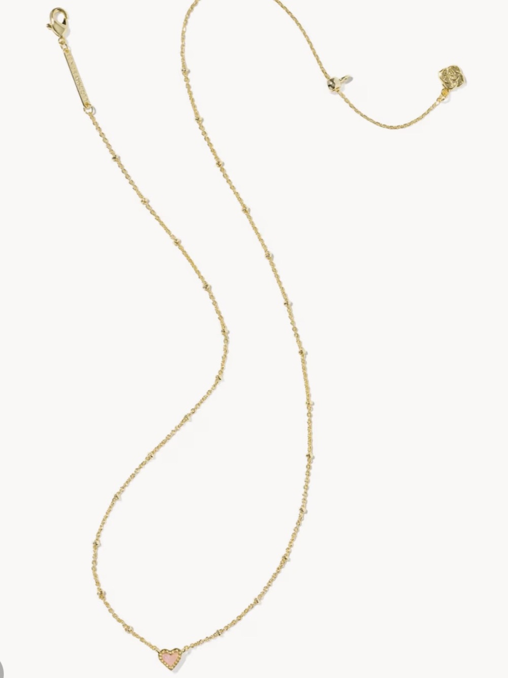 NWT Kendra Scott Mini Ari Heart Gold Satellite Short Pendant Necklace Pink Opal - Picture 3 of 8